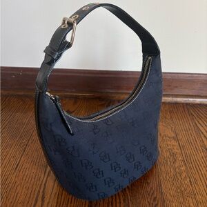 Dooney & Bourke 80s/90s Black Authentic Vintage Logo Fabric & Leather Bag